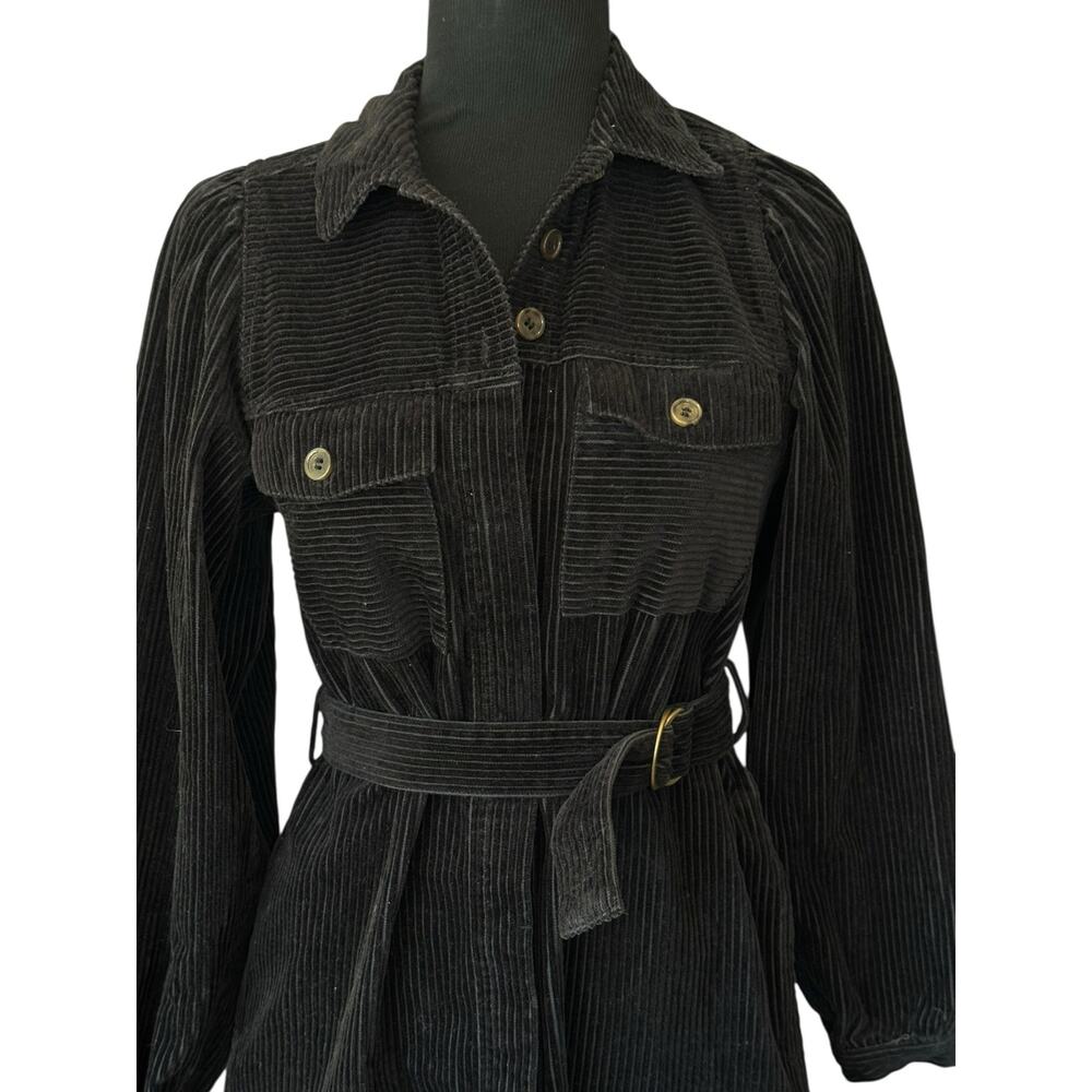 & Other Stories Belted Black Corduroy Mini Dress SZ 0 Dark Academia Goth Career